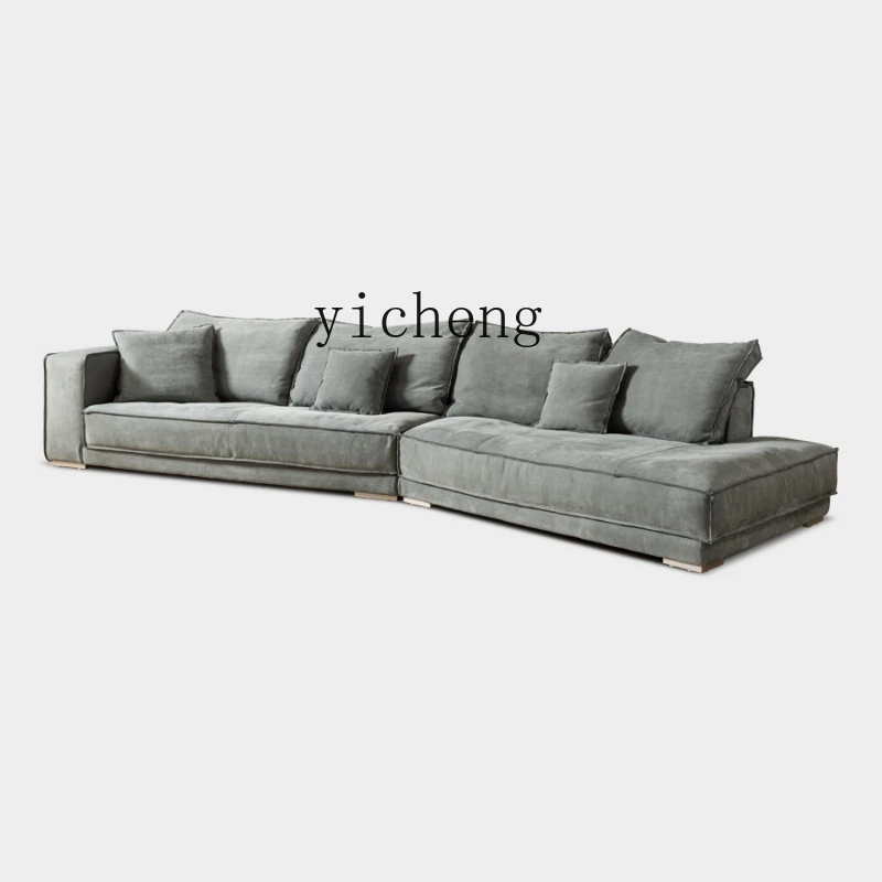 Zf Italian Minimalist Modern Full-Frosted Genuine Leather down Sofa Shaped Large and Small Apartment Type Villa