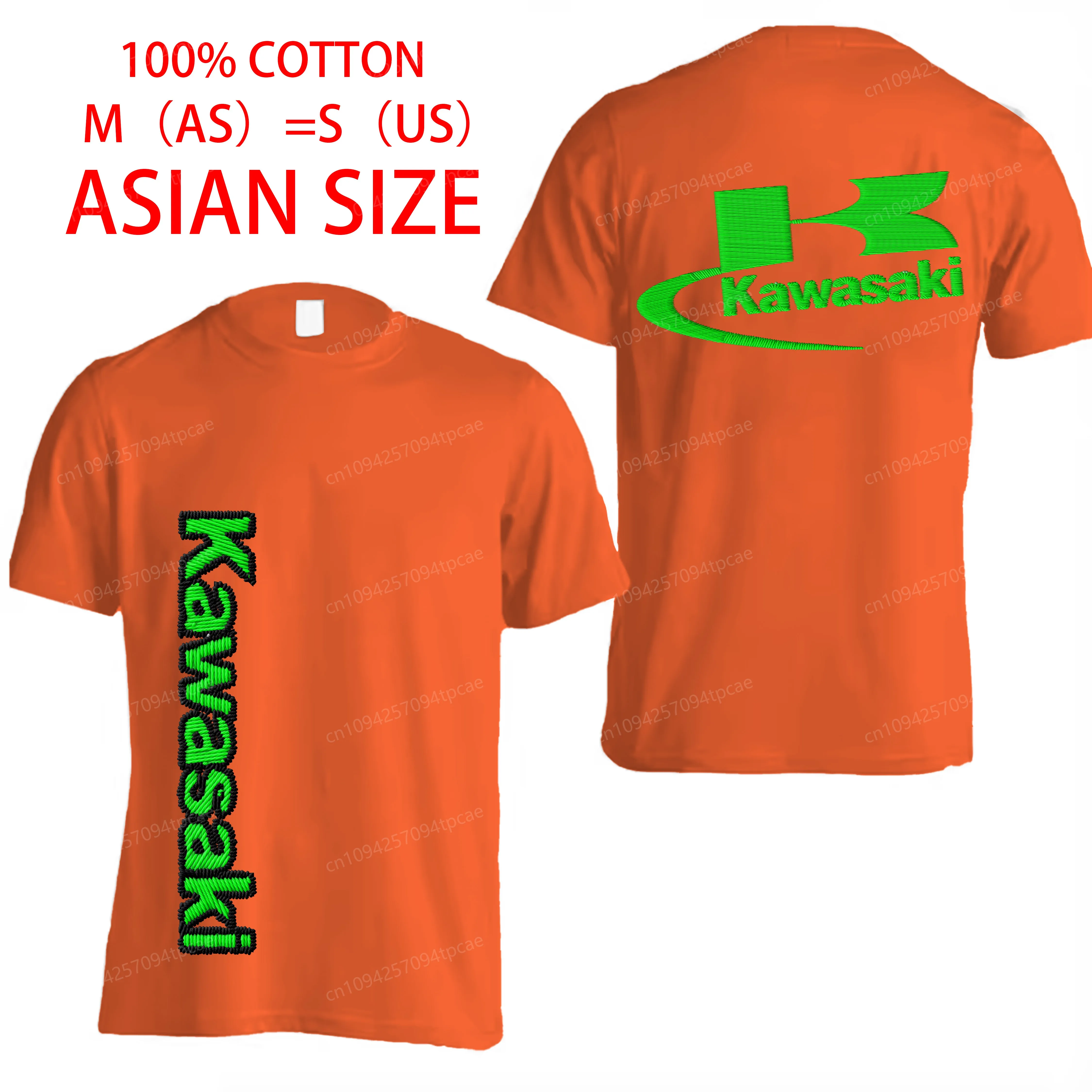 

Embroidery Kawasaki ASIAN SIZE 3D Printing Combed Cotton Men's Short Sleeve Tee T Shirt Man O-neck Texture Summer Tops T-shirt