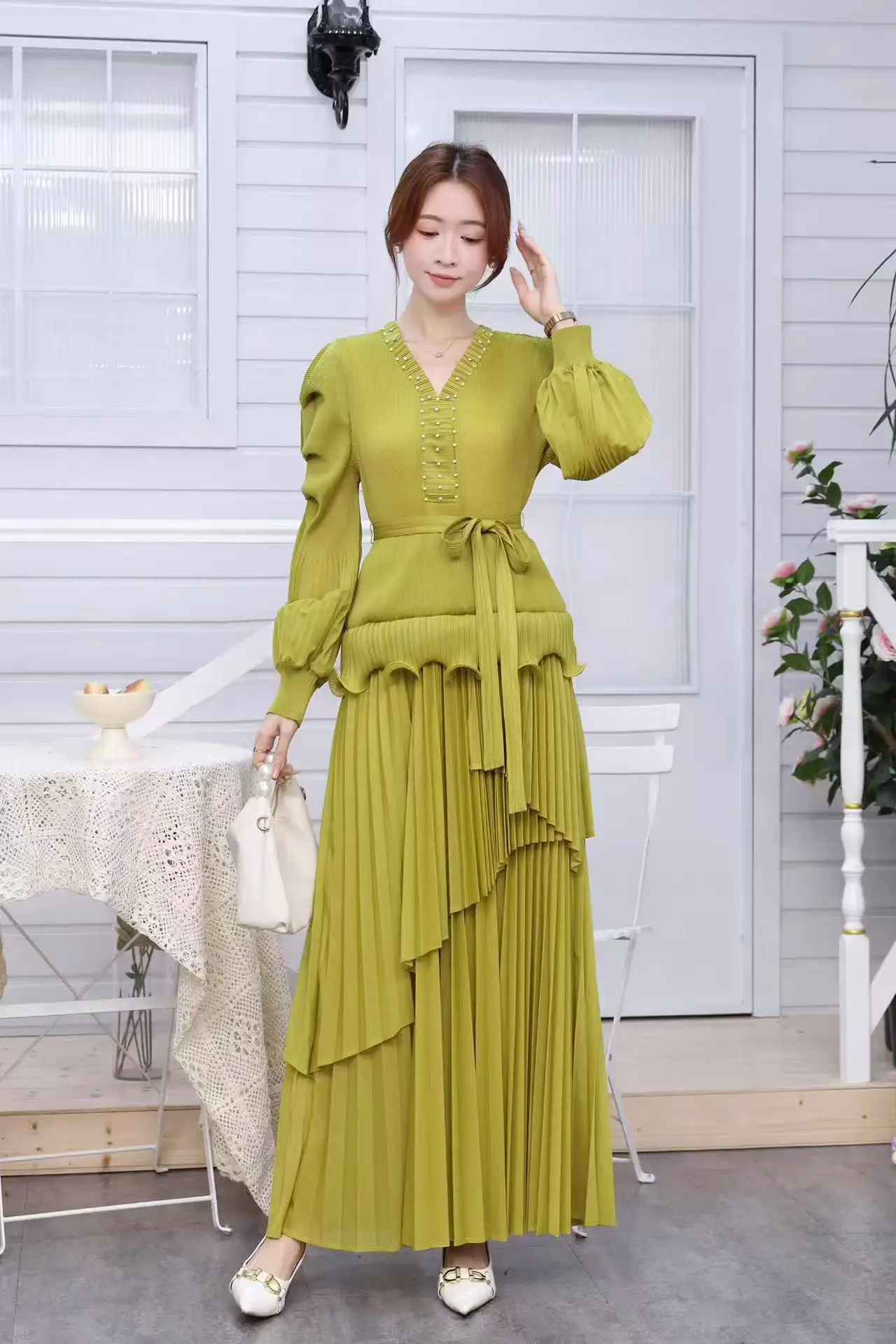 

Новинка осени 202, элитное свободное платье Miyake, плиссированная юбка на шнуровке, плиссированное женское длинное платье