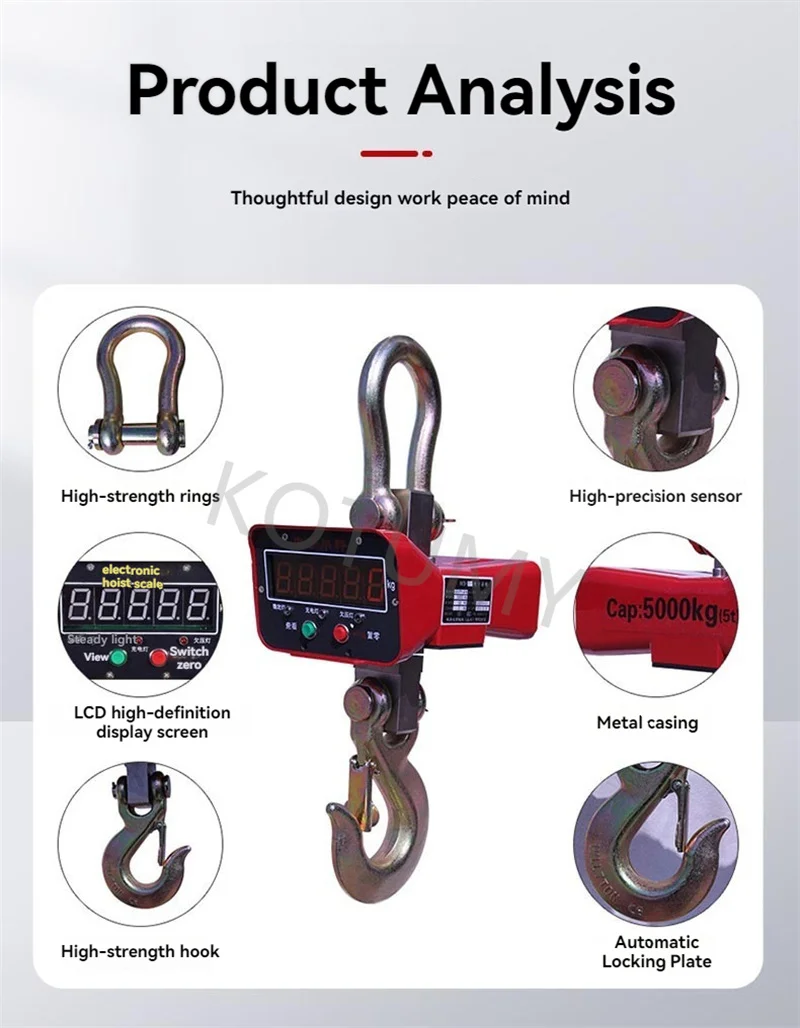 Electronic Crane Scale Durable Hook Weigh Meter For Farm Scrap Recycling Bulk Goods Hanging Weight Quick Measurement Application