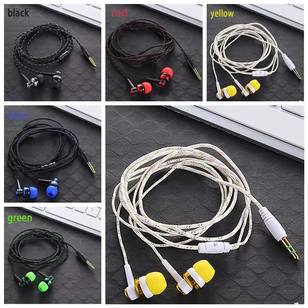 Double Earpiece 3.5mm Wired In-ear Stereo Bass Earphone Nylon Weave Cable Headset For Smartphone Laptop Gifts