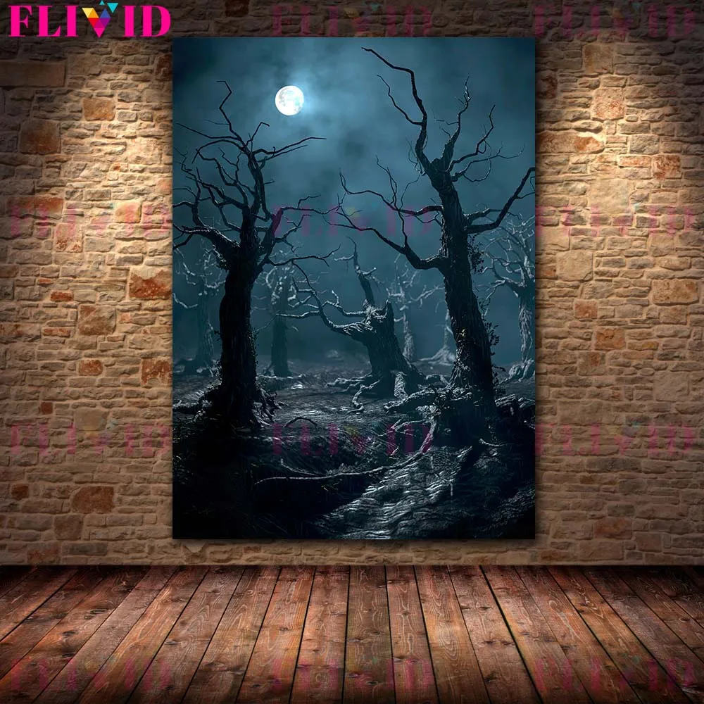 Nightmare Forest In Thick Fog Vintage Wall Art Canvas Painting Mysterious And Horrible Jungle Cemetery Poster And Print Decor