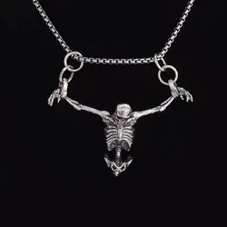 Silver Color Upper Body Skull Pendant Men's Biker Punk Necklace Gothic Alternative Casual Jewelry