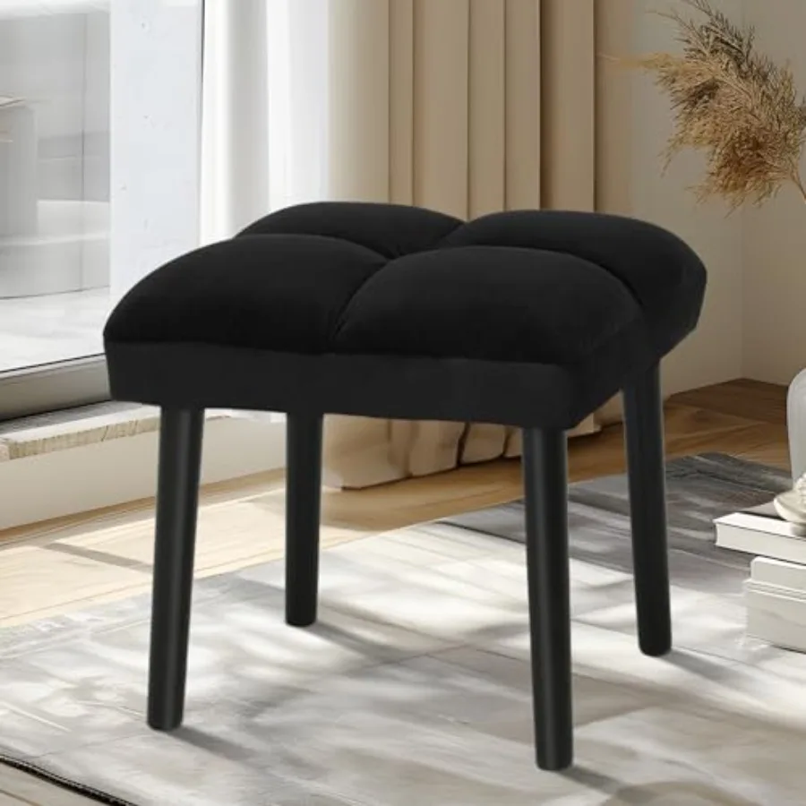 

Ottoman Stool Square Makeup Stool with Wooden Legs Small Ottoman Stools Chair for Vanity Modern Padded Sofa Seat Feet Rest Stoo
