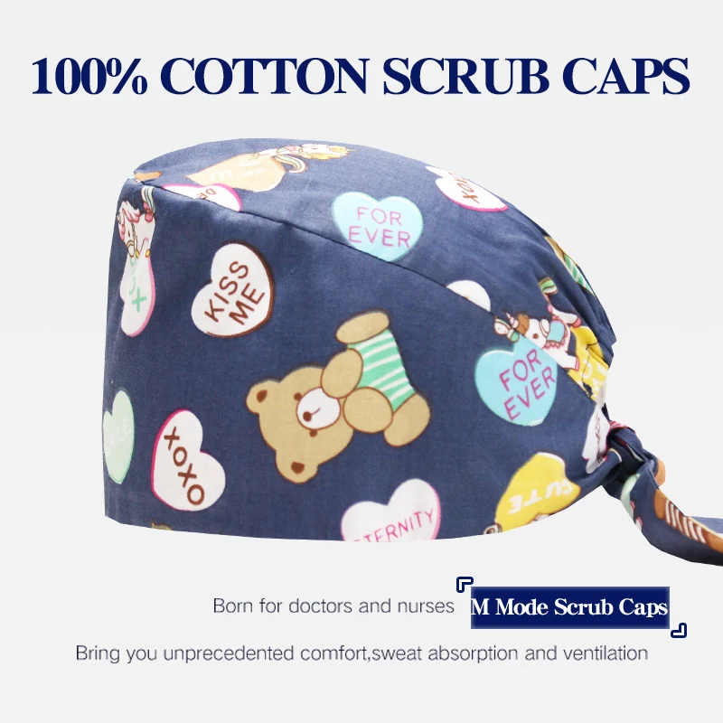 

Nurse Surgical Cap Cotton Pediatric Hat Comfortable Dental Scrub Hat Men Operating Room Caps Care Center Working Skullcap M1015