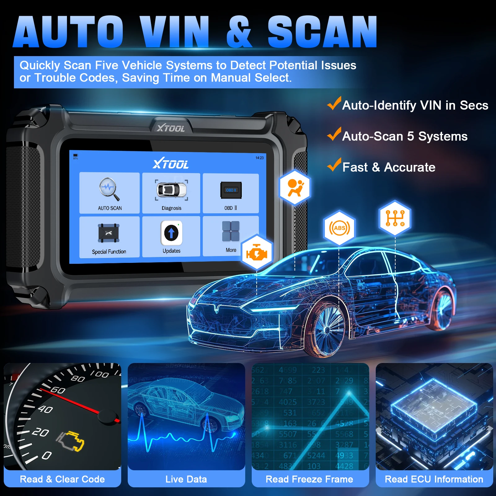 XTOOL D5 OBD2 Automotive Scanner Auto VIN OIL Reset Live Data 5 System Diagnostic Tool Built-in FCA/CANFD Lifetime Free Update view 3