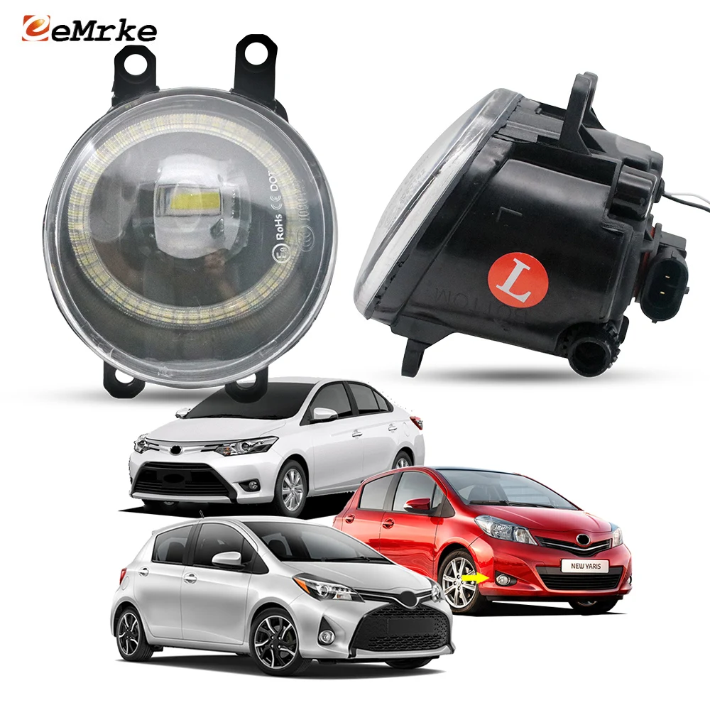 

Светодиодные противотуманные фары с PTF-объективом для Toyota Vitz XP130 Yaris Sedan XP150 2012-2017, обновление, кольцо «ангельский глаз», индикатор ширины дневного света