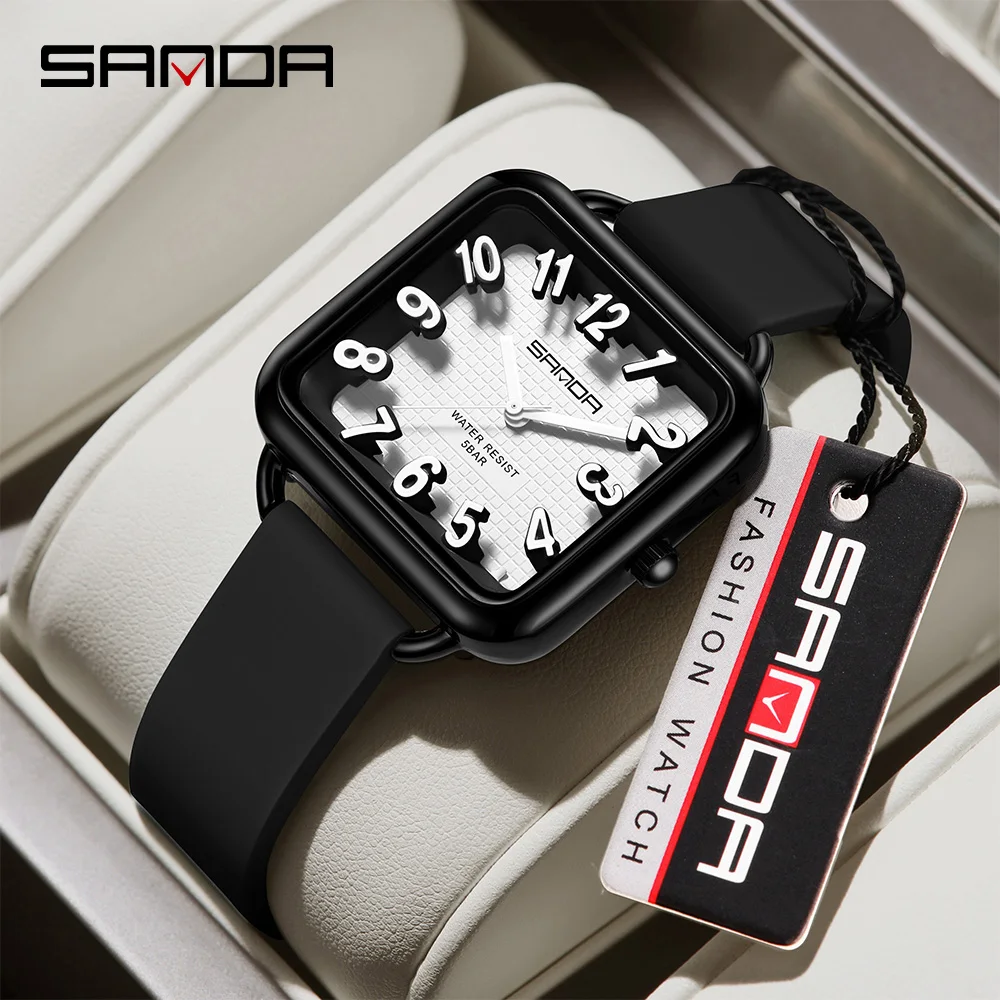 SANDA New 3269 Fashion Primary School Student Large Number Scale Quartz Watch Waterproof and Simple Student Quartz Watch