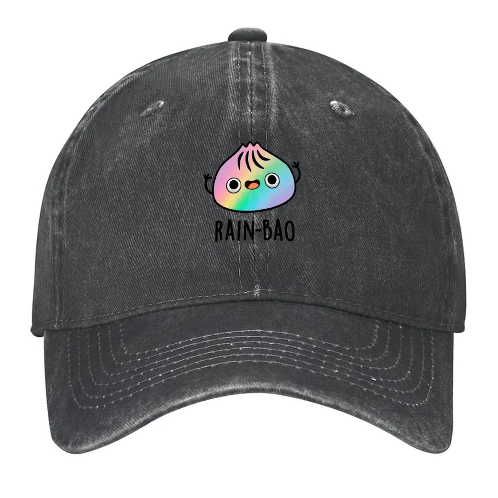 

2026 Rain-bao Funny Rainbow Dimsum Bao Puns Baseball Cap Black Golf Hat Military Cap Man Sailor Cap For Men Golf Women Men's