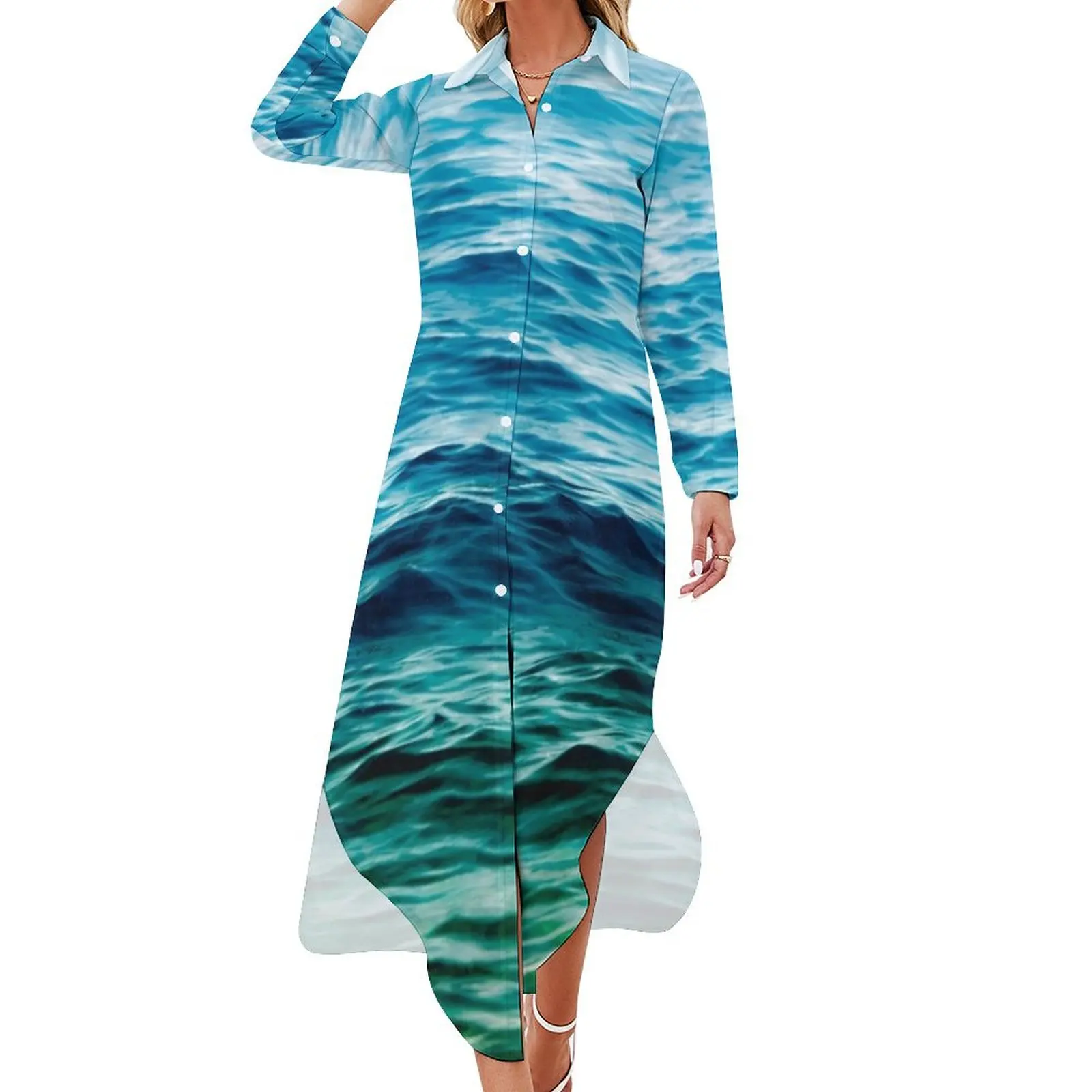 

Lovely Ocean Sea Waves Long Sleeved Shirt Dress long dress women Summer women's clothing