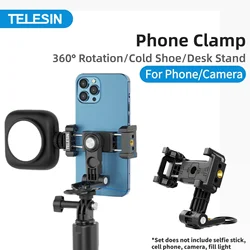 TELESIN Rotatable Mobile Phone Clip With 1/4 Screw Cellphone Holder Desk Holder Tripod Mount Desk Bracket For Samsung Iphone ﻿