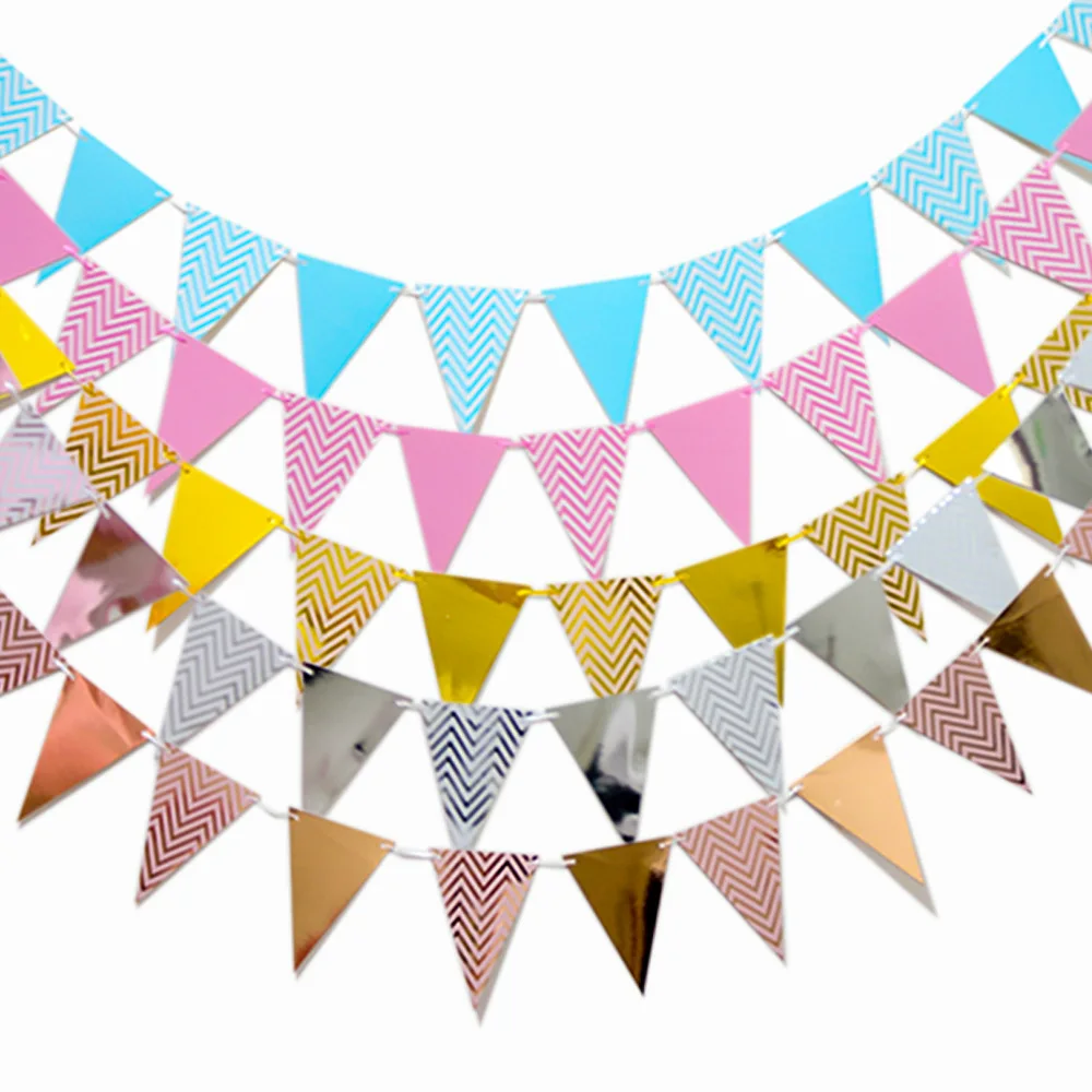 3m 12 Flag Gold Pink Paper Board Garland Banner For Baby Shower Birthday Party Decoration Kids Room Decoration Garland Bunting