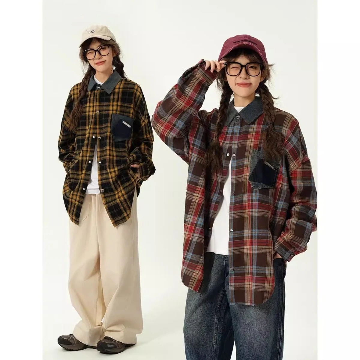 

Женская свободная рубашка в клетку в американском ретро-стиле, желтая, для ранней осени, верхняя одежда, стандартный размер, полиэстер, с длинным рукавом