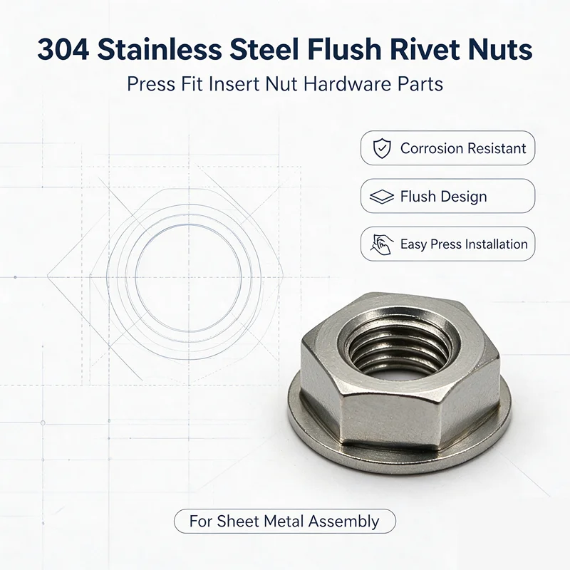 304 Stainless Steel Flush Insert Nut Press Rivet Nut Flush Nut Press Riveting Fastener Sheet Metal Hardware Accessories