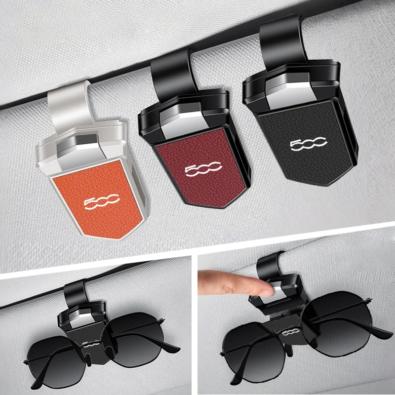 

High quality ABS+Leather Car Sunglasses Clip SunVisor Glasses Holder For Fiat 500 Abarth 596 500X Stilo 500L 500C Accessories
