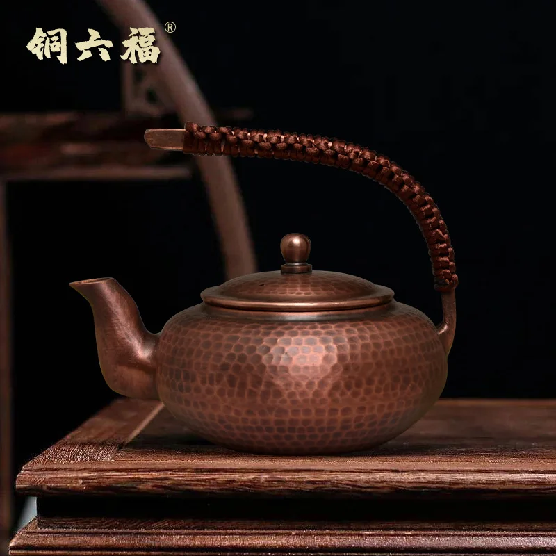 

Pure purple copper retro tea making hammer patterned small copper pot, handmade boiling copper pot, anti scald hand woven handle