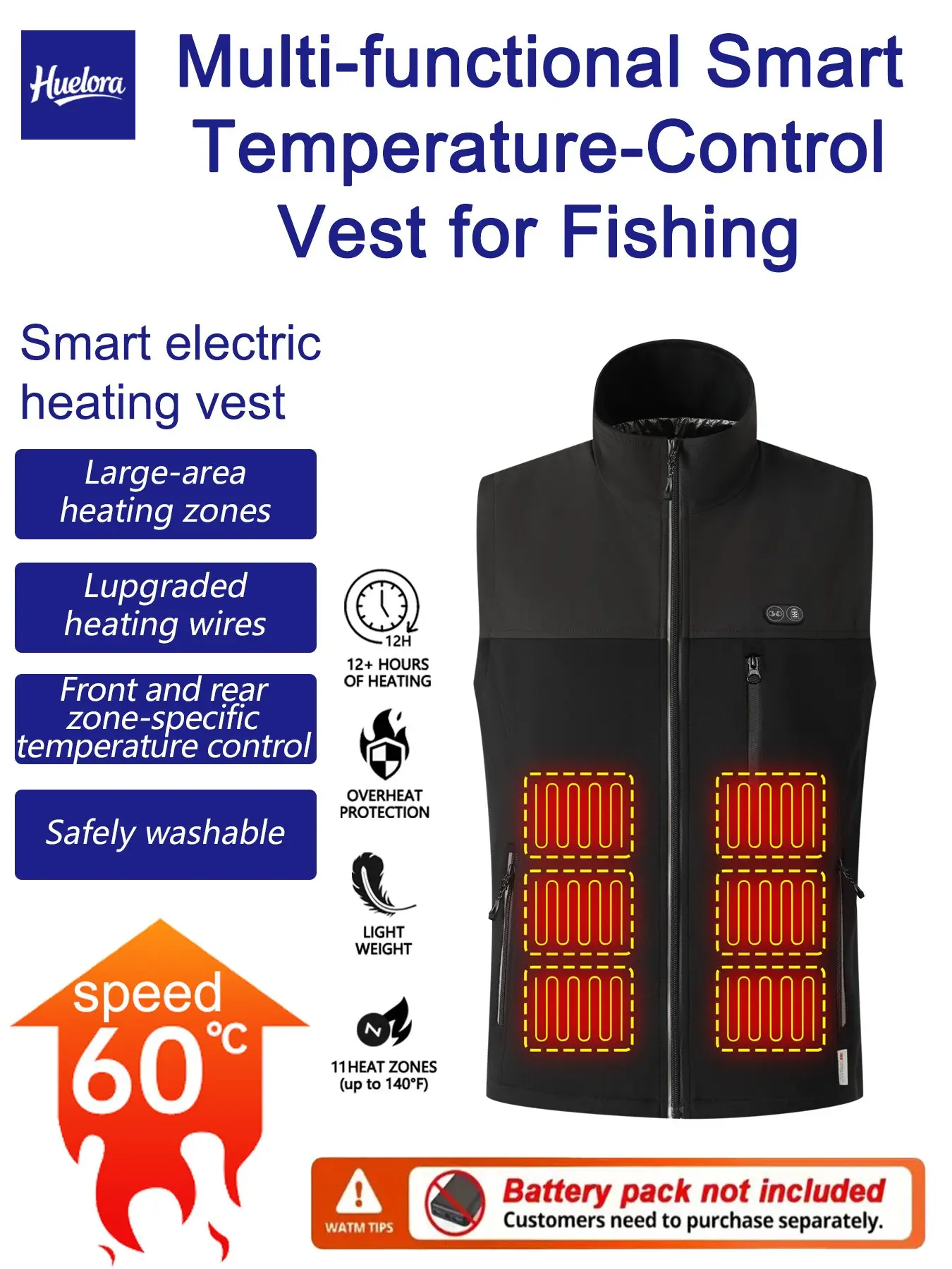 

3M Reflective Heated Vest - Stand Collar, 17-Zone Dual Control, Outdoor Functional Design for Fishing (Power Bank Not Included)