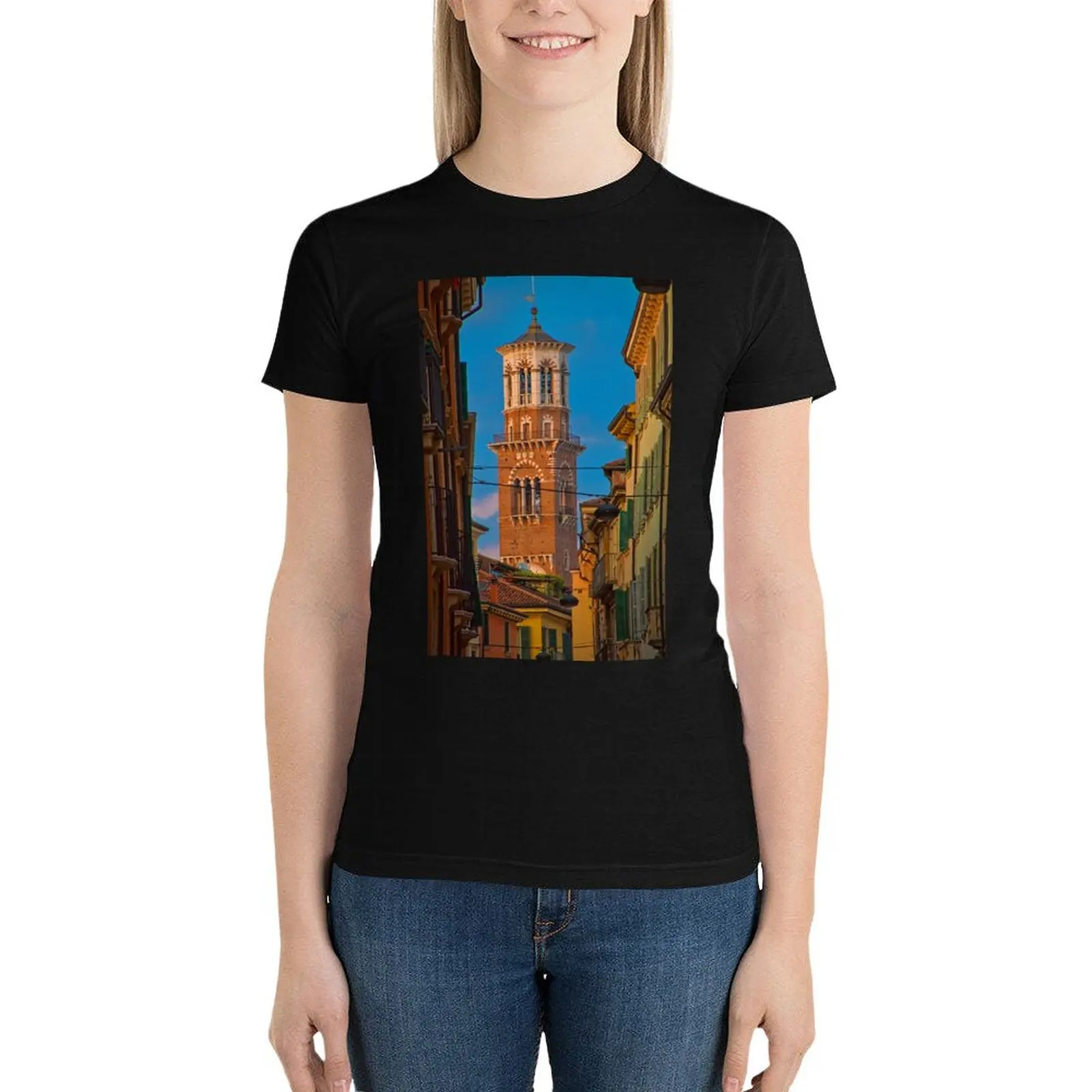 Italy. Verona. Torre dei Lamberti. T-Shirt aesthetic clothes tops korean fashion Woman clothes