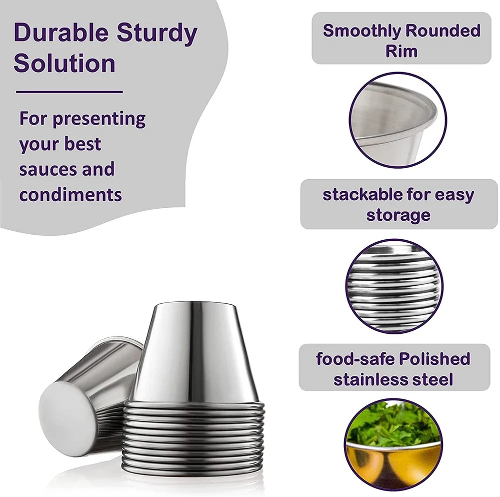 1Pc Small Sauce Cups, Stainless Steel Ramekin Dipping Sauce Cup, Commercial Grade Individual Round Condiment Cups