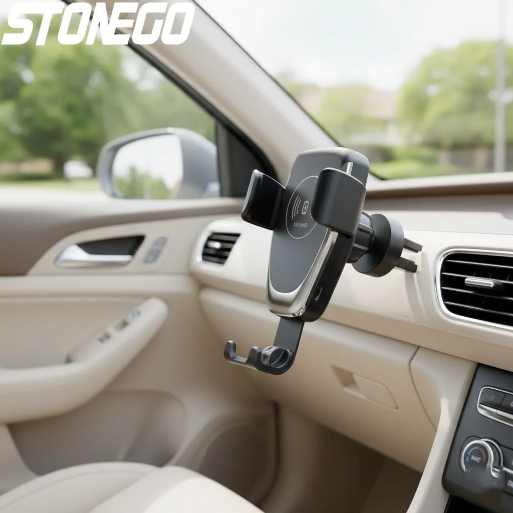 

Fast Charging Qi Wireless Car Phone Holder LED Indicator Auto Clamping Air Vent Mount Smartphone Accessories
