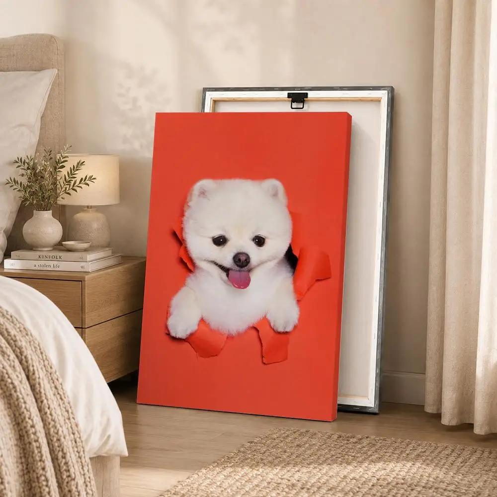 Cute Naughty Cats Dogs Framed Wall Painting Canvas Art Poster Solid Wood Frame for Room Living Home Decor Gift