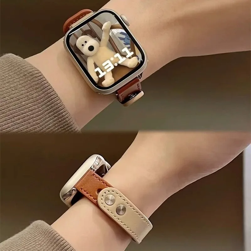 Bracelet en cuir Silm pour Apple Watch, 46mm 42mm 40mm 38mm 41mm 44mm 45mm 49mm, bracelet fin iWatch série 11 10 9 8 7 6 SE 5 4 Ultra3/2