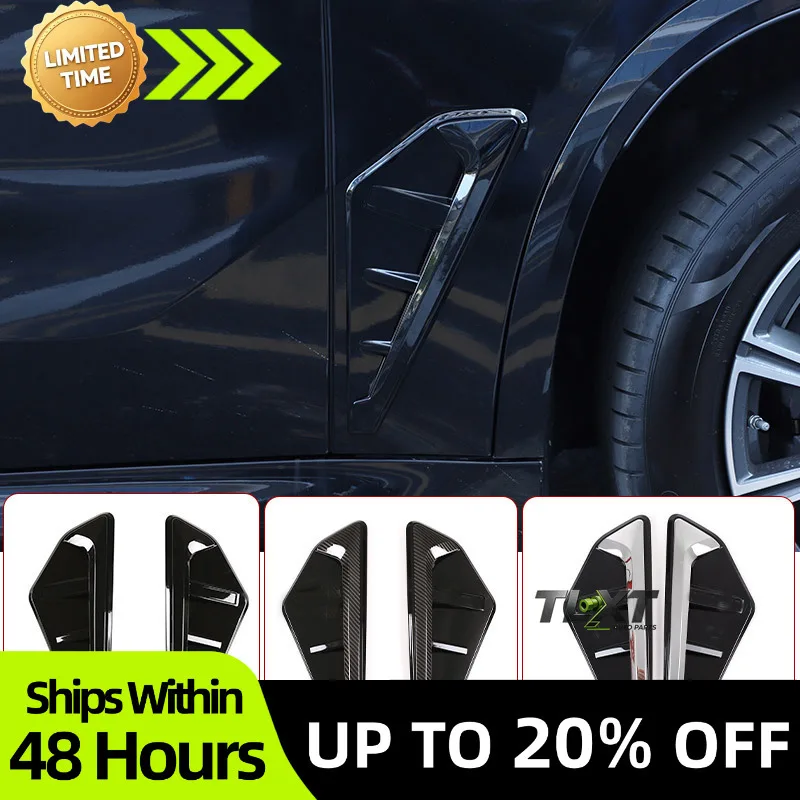 TLXT ABS carbon fiber/black Car Side Shark Gill Side Air Outlet Cover Trim For BMW X5 G05 X5M F95 2019-2022 Car Accessories