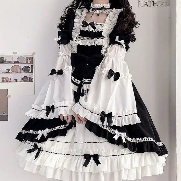 2025 Lolita vintage dress for girls with removable sleeves