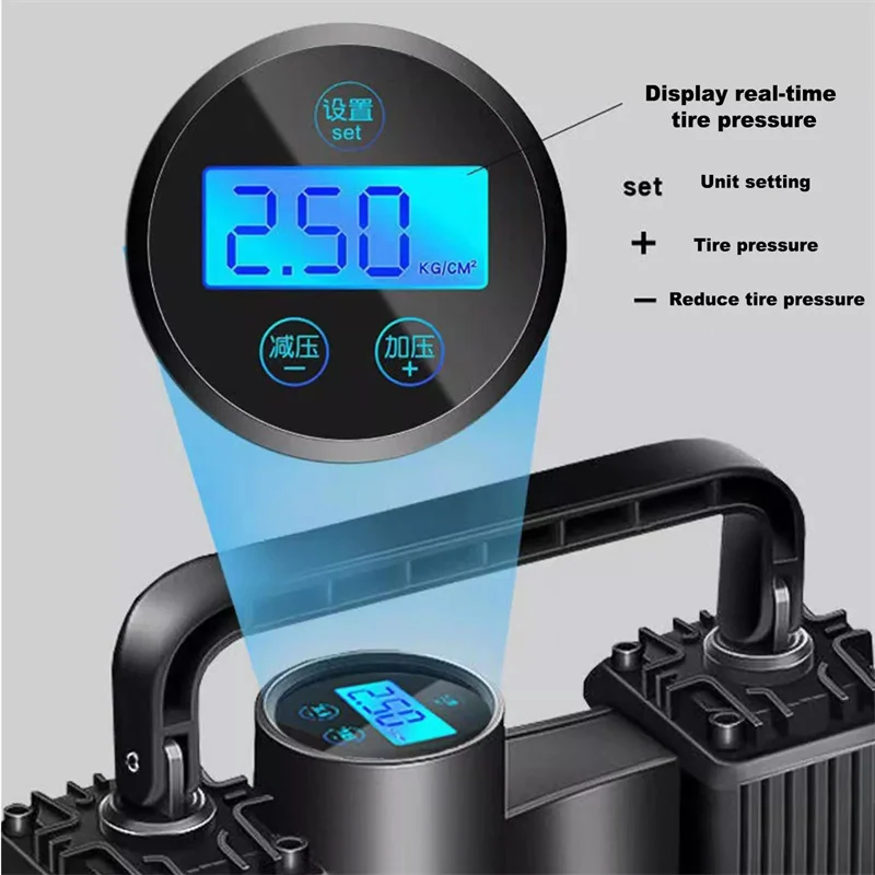 12V 150PSI Electric Tire Inflator With Pressure Gauge Auto Inflatable Pump Dual Cylinder Heavy Duty Tire Inflator With LED Light