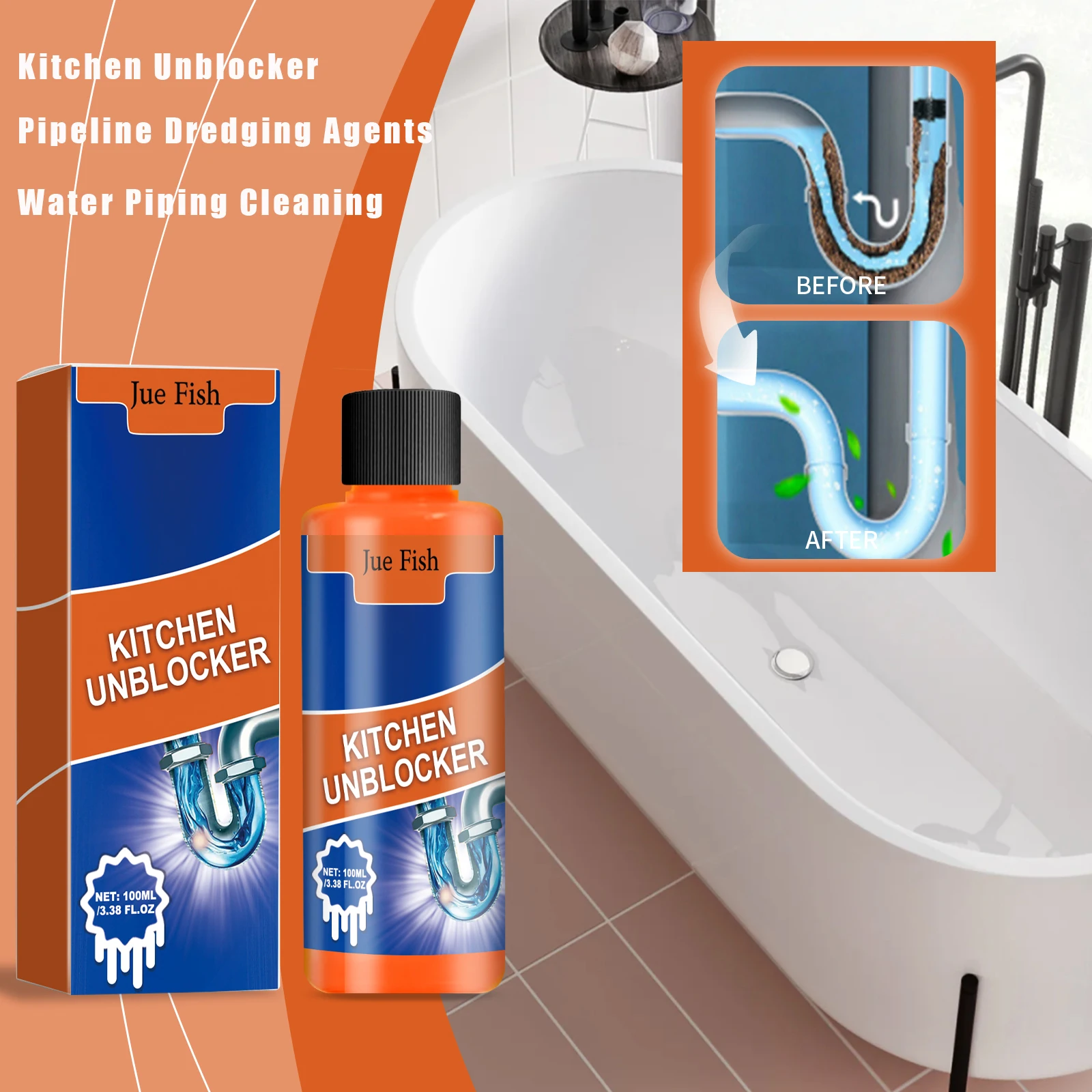 Pipe Dredging Agent Sink Bathroom Cleaning Deodorizing Toilet Wash Basin Strong Dredging Agent Sewer Hair Floor Drain Cleaner