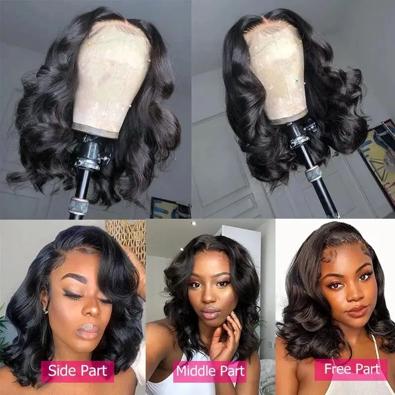 Brazilian Body Wave Bob Perucas, Transparente Lace Front Cabelo Humano, Pré Arrancado Cabelo Do Bebê, Encerramento Peruca, Pré-Arrancadas, 13x4, 4x4, 180%