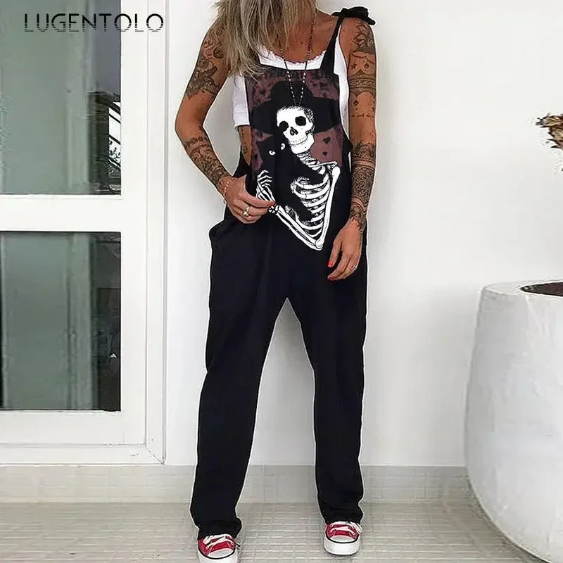 Lutenolo donna Skull Print bavaglino tuta tuta bretelle Casual primavera estate donna senza maniche nuova moda Large Size 5XL