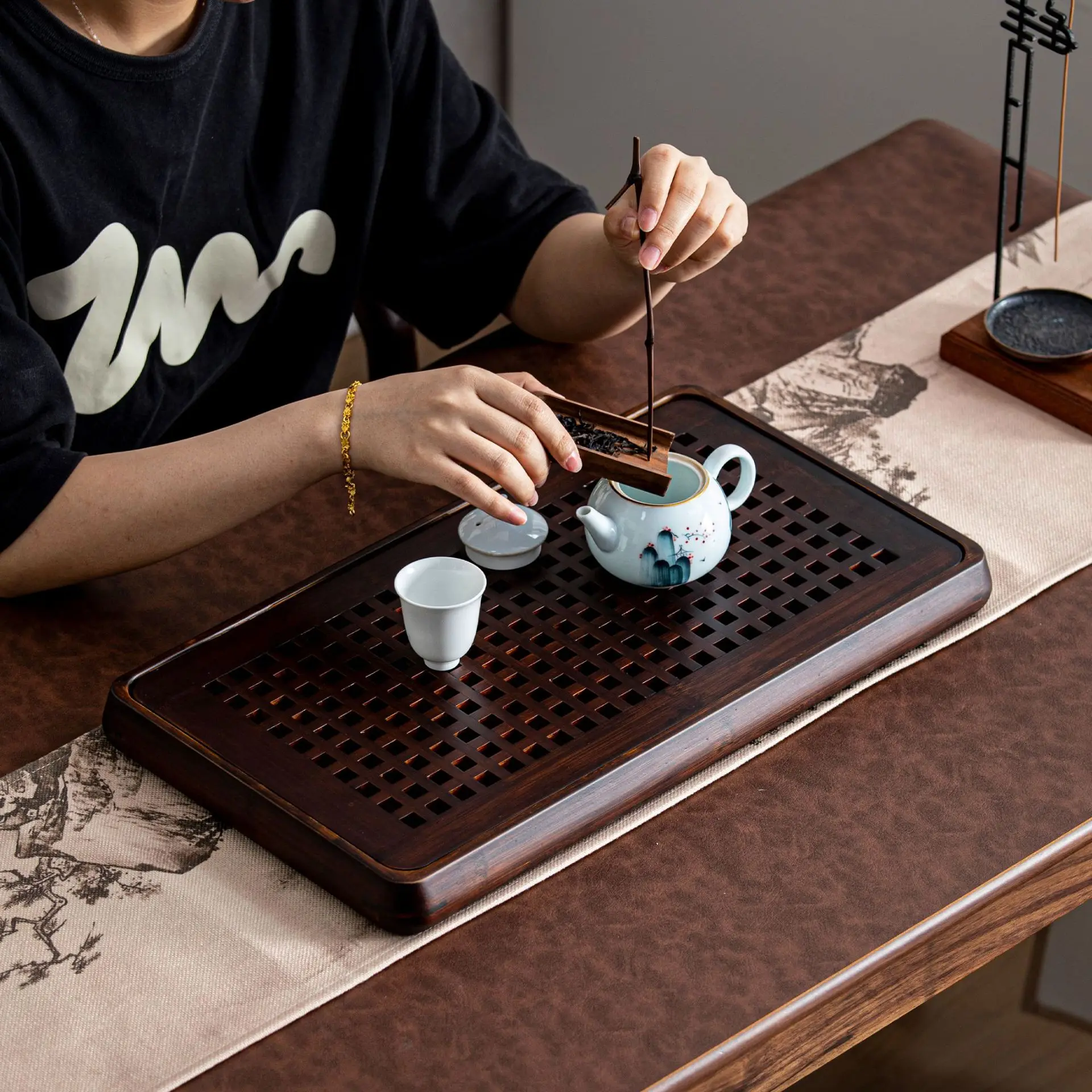 Household water storage tea  tea tray living room dry brewing table drain  drainage type size single-layer small