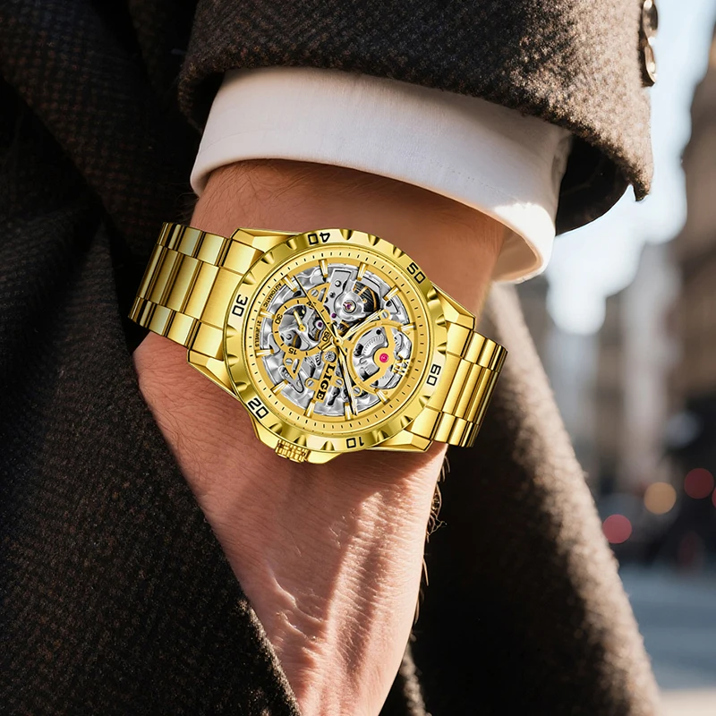 LIGE Fashion Sport Men Mechanical Watch Stainless Steel Waterproof Hollow Skeleton Automatic Watches For Men Relogios Masculino