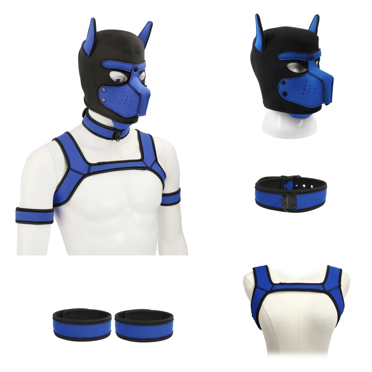 Fetish Exotic Rave Costumes Large Size Padded Rubber Full Head Hood Mask with Collar for Dog Roleplay Accessories Puppy Cosplay 3