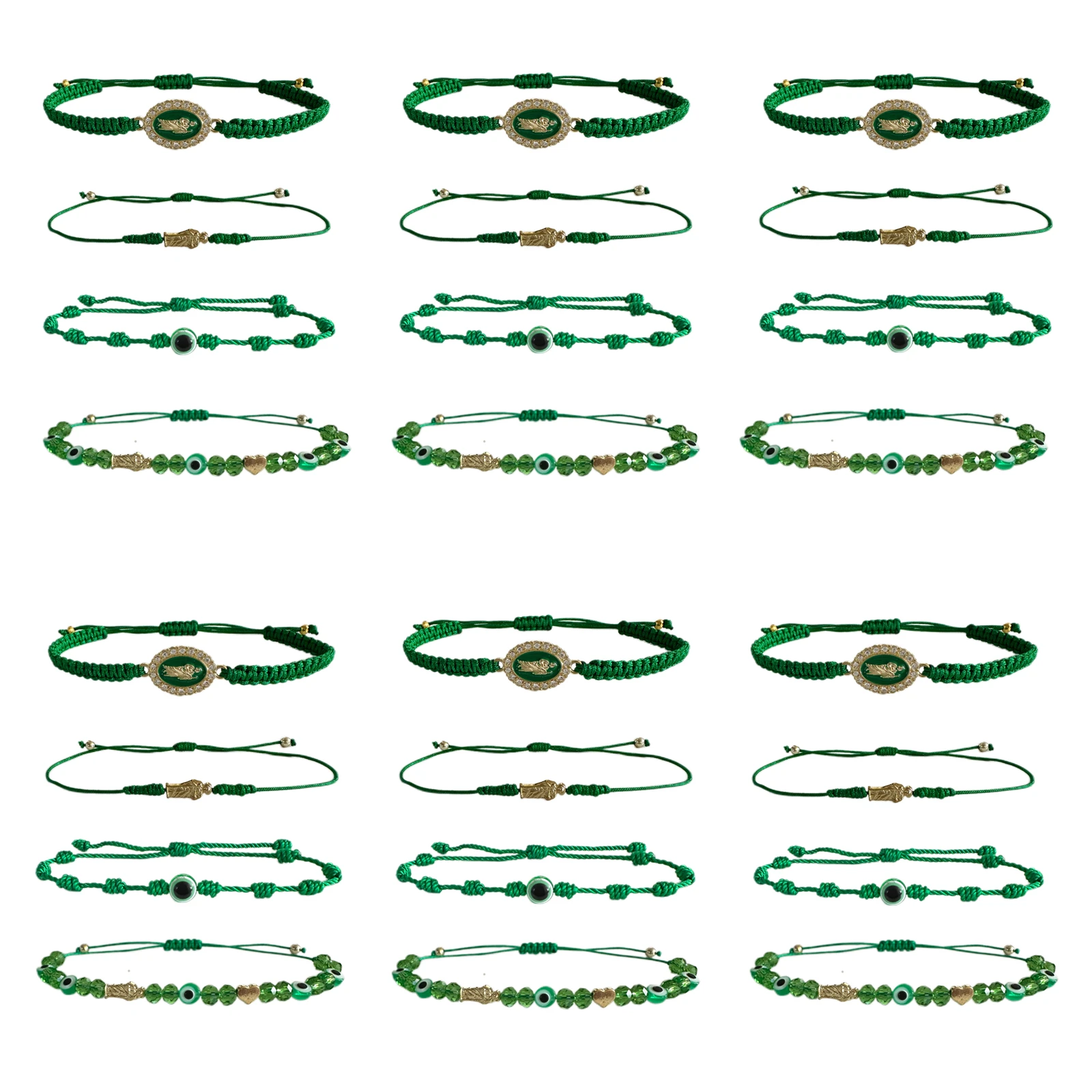 24PCS Green String Saint Jude Evil Eye 7 Knot Lucky Bracele…