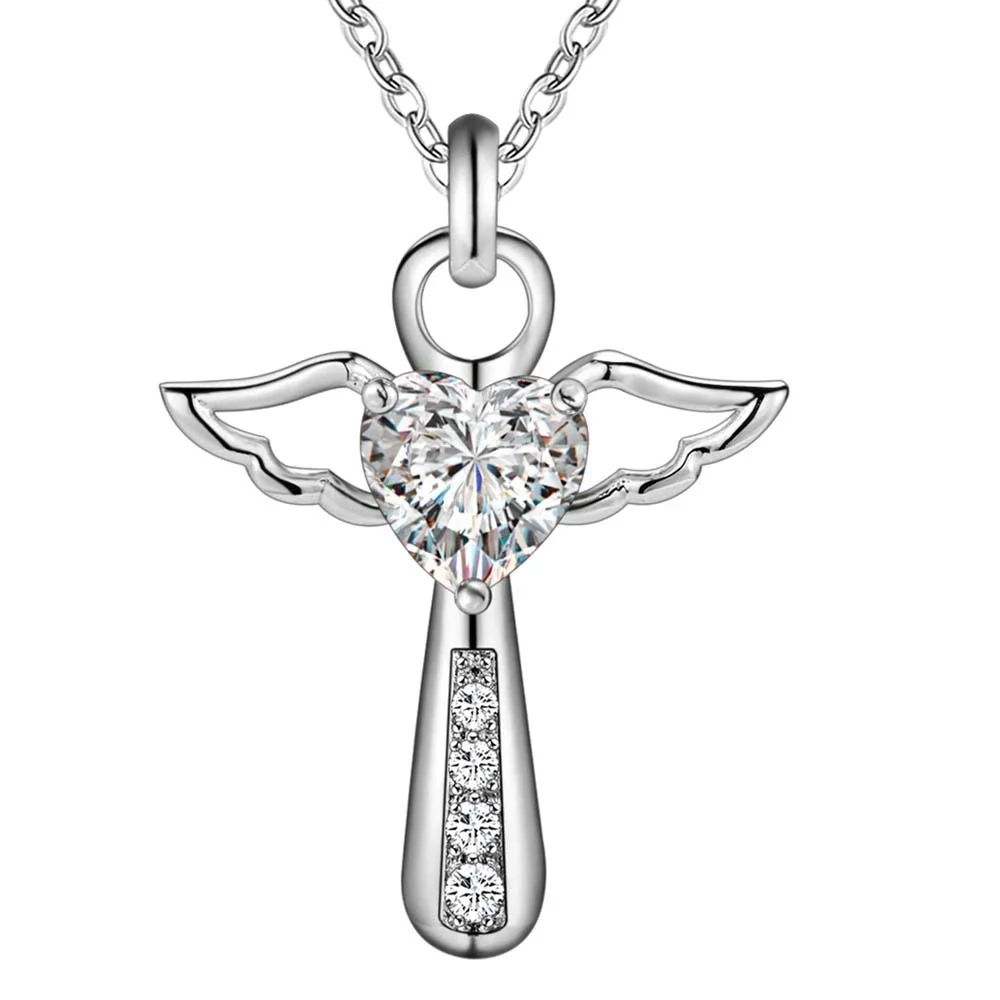 Breloques de mariage plaquées argent pour femme, collier, croix, pierre, cristal, mode, pendentif mignon, fille, amante, bijoux, dame, AN056