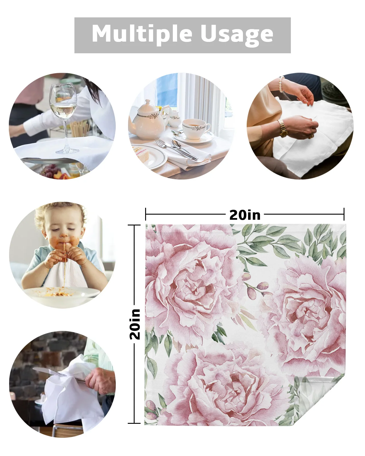 4/6/8pcs Pretty Pink Roses Floral Garden Kitchen Napkin Table Napkins Dinner Napkins For Wedding Banquet Party Decoration