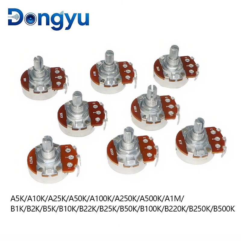 15mm Shaft 24 Type Small Potentiometer 3Pin Flower Shaft Linear Volume Control A5K-A1M B1K-B500K Audio Accessory, 5Pcs