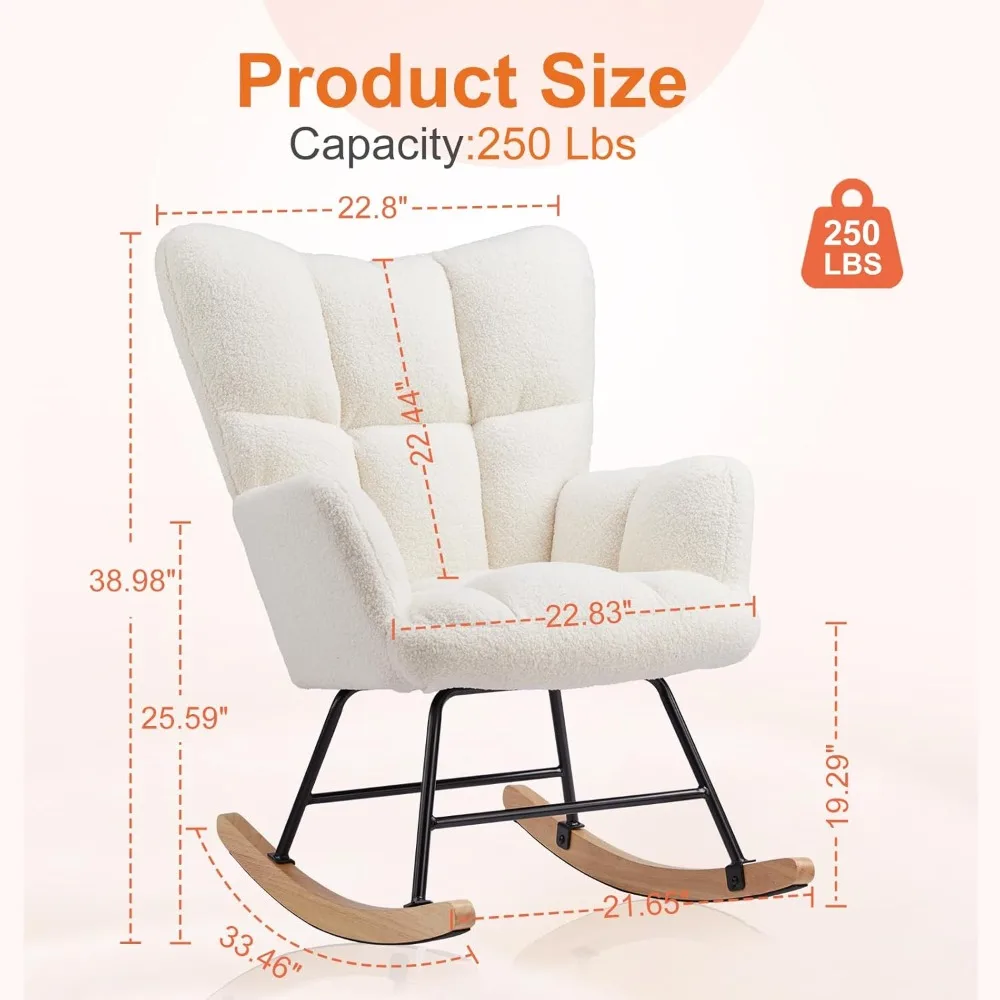 Rocking Chair Nursery,Teddy Upholstered Glider Rocker with High Backrest,Reading Chair Modern RockingAccentChairsGlider Recliner