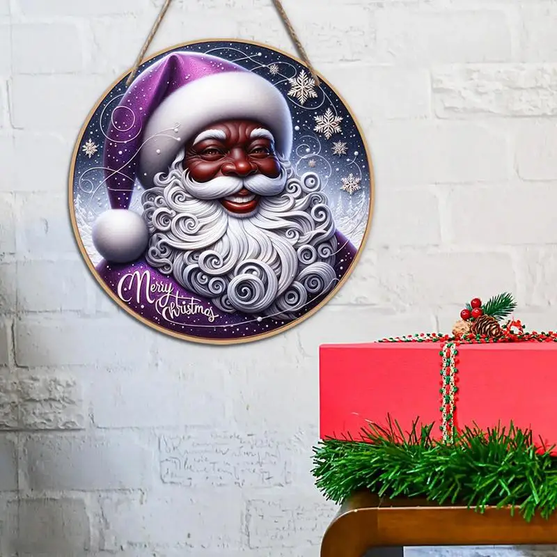 Christmas Front Door Sign Santa Claus Round Door Ornament Christmas Welcome Sign Front Door Decor Christmas Round Hangable Sign