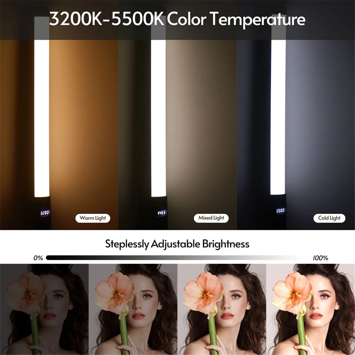 التكنولوجيا الجديدة المحمولة RGB أنبوب ضوء LED الفيديو الضوئي عصا 3200K-5500K عكس الضوء 10 طرق تأثيرات المدمج في البطارية مع جهاز التحكم عن بعد