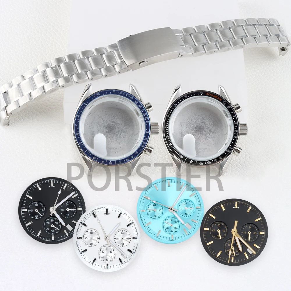 40mm Watch Case 32.5mm VK63 Dial Face Green Luminous Dial Hands for Chronograph VK63 Quartz Movement Watch Modification Parts