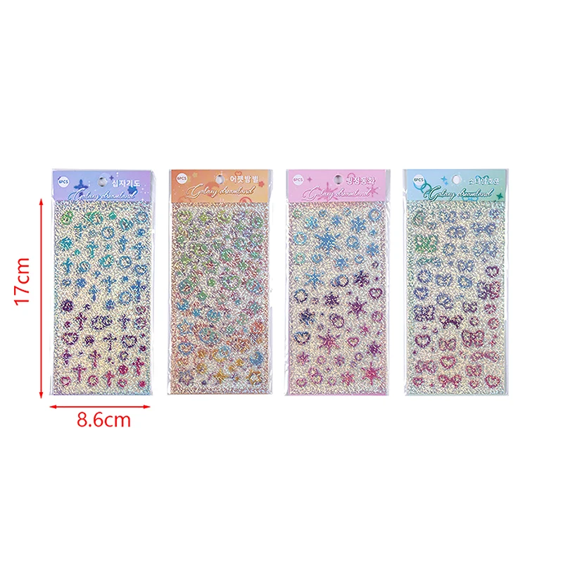 6pcs/bag Laser Glitter Flat Sticker DIY Cute Label Sticker Waterproof Decorative Sticker For Diary Album Scrapbooking Material