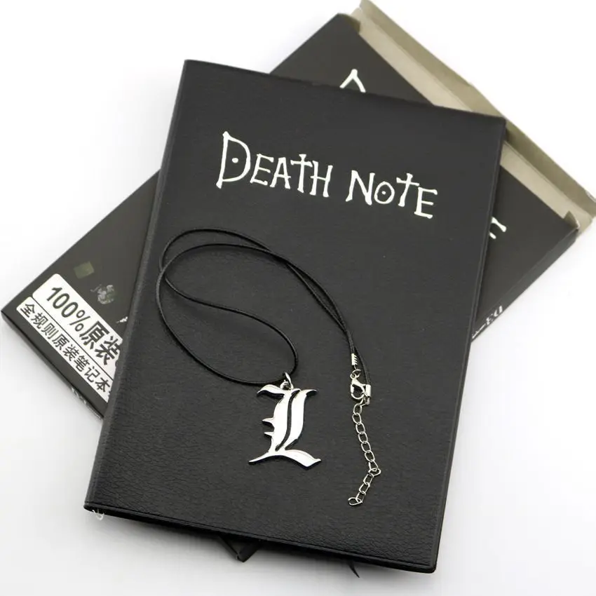 Image of Death Note Cosplay Notizbuch Anime Replik Schwarzes Tagebuch mit L-Anhänger Fankollektion Schreibjournal Geschenk