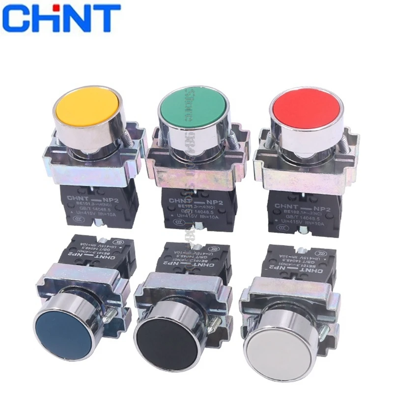 CHINT NP2 NP2-BA31 BA21 BA42 BA51 Red Blue White Black Yellow Green Arrow Flat Button Switch XB2 Knob Starts Self Reset Button