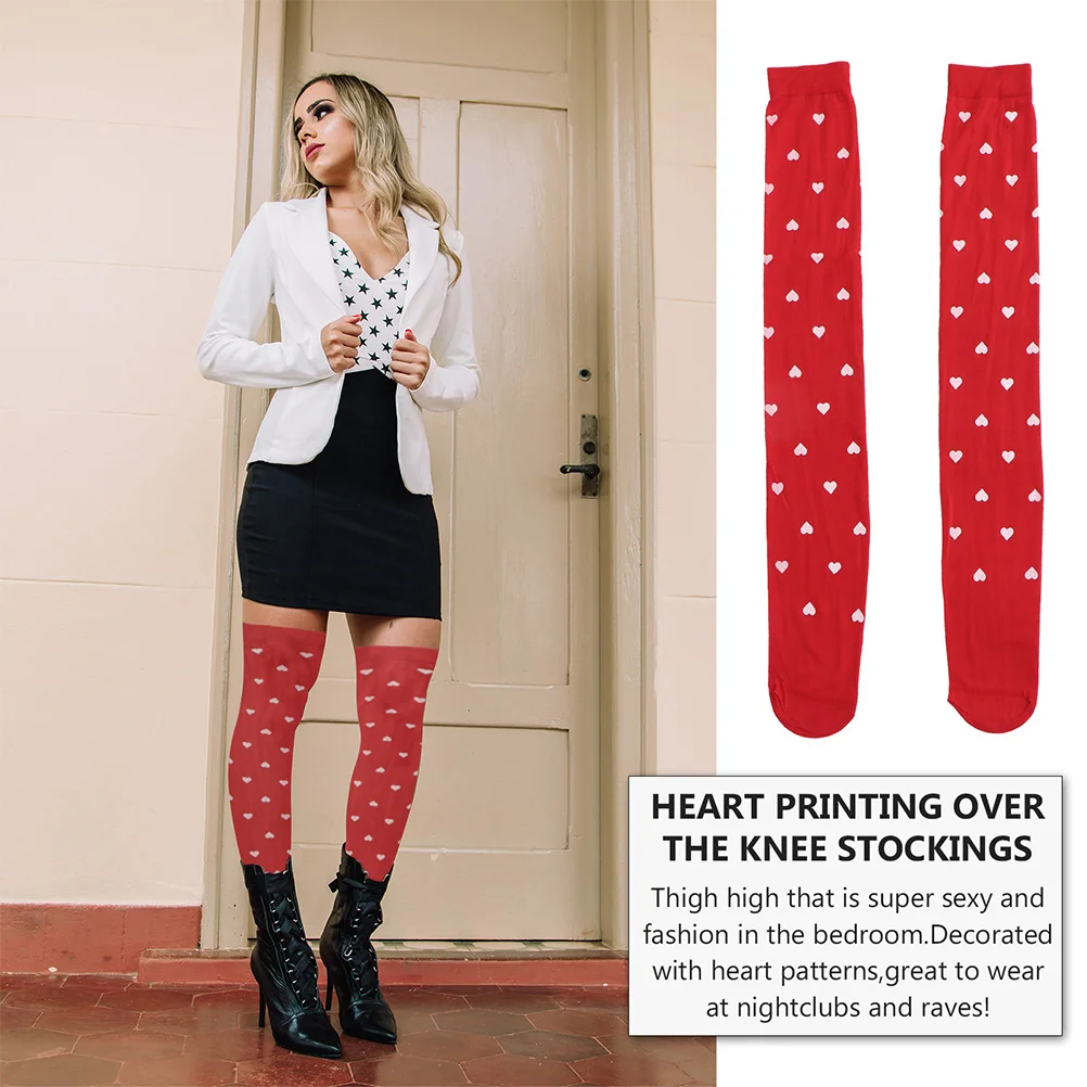 2 Pairs Stockings Girl Love Women's Tights for Valentine Leggings Spandex Polyester Valentine's Day Long Socks