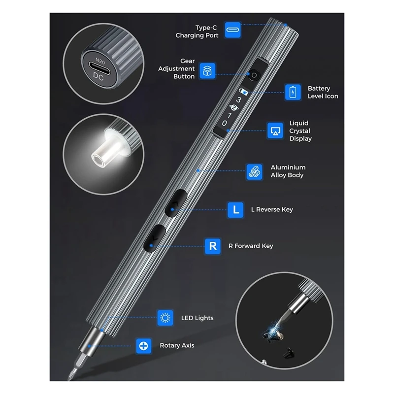 Mini cacciavite elettrico, kit cacciavite elettrico 58 in 1 con 48 punte magnetiche, per telefono, orologio, fotocamera, laptop