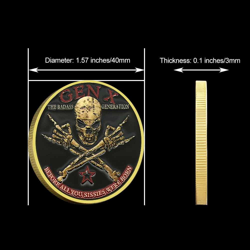 Gen X Skull Challenge Coin Double Sided Commemorative Collectible Retro Generation Souvenir Gift