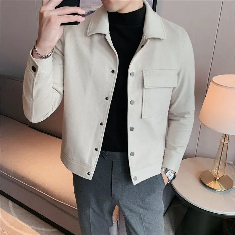 High-quality Autumn Winter Wool Blends Jackets Men Fashion Slim Casual Business Short Trench Coat Streetwear Social Men Clothing